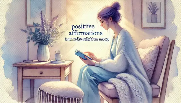 A watercolor painting of a person reading positive affirmations for immediate relief from anxiety
