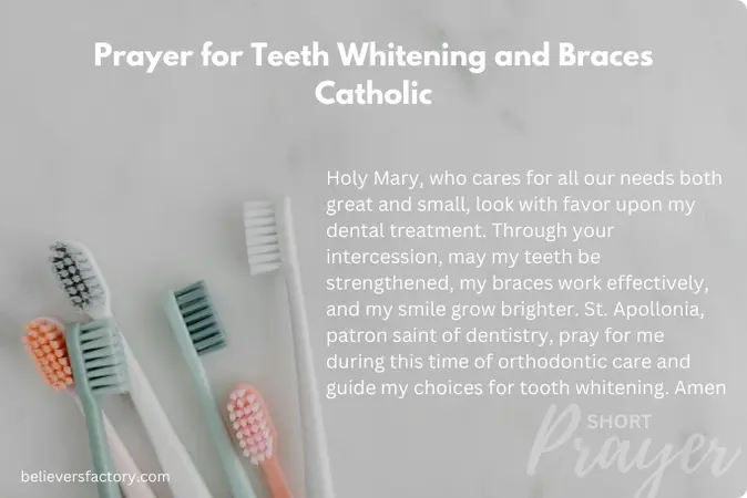 Catholic prayer invoking Mary and St. Apollonia for dental healing during braces and whitening.