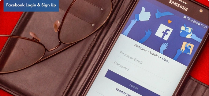 A smartphone showing the Facebook Login screen with a password recovery option, highlighting common mobile login problems.